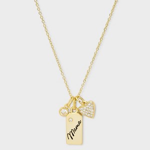 14k Gold Dipped Mama Tag and Cubic Zirconia Heart Charm Necklace - Gold - 1 of 4