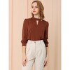 INSPIRE CHIC Women's Office Keyhole Elegant Stand Collar Long Sleeve Back Neck Button Blouse - 3 of 4