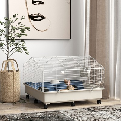 White Rolling Small Animal Cage with Accessories for Guinea Pigs and Hedgehogs