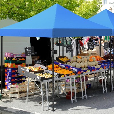 10x10Ft Commercial Portable & Lightweight Pop Up Canopy Tent, Heavy Duty 500D Waterproof Awnings for Outdoor Camping Stall Party Event, Blue