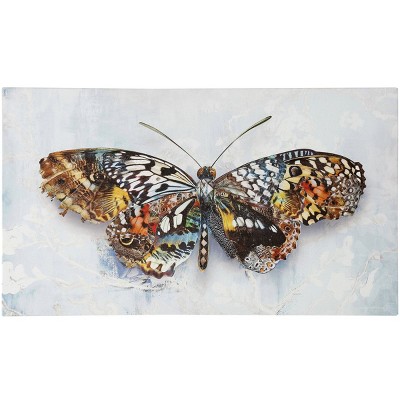 Hand Embellished Pretty in Passing Butterfly on Stretched Unframed Wall Canvas - StyleCraft