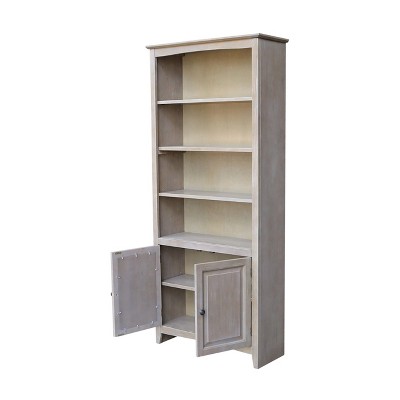 Washed Gray Taupe 72" Solid Wood Bookcase with Doors