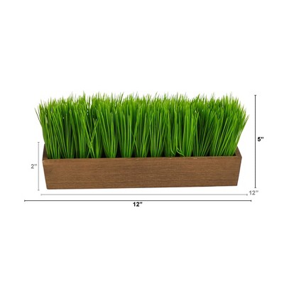 12'' Green Plastic Grass Arrangement in Brown Planter