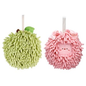 REGALWOVEN 2 Pcs Comfortable Soft Absorbent Chenille Ball Fuzzy Hand Towels - 1 of 4