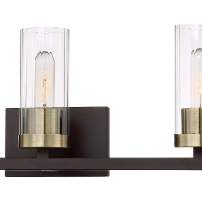 Aged Bronze and Brass 3-Light Cylinder Vanity Fixture