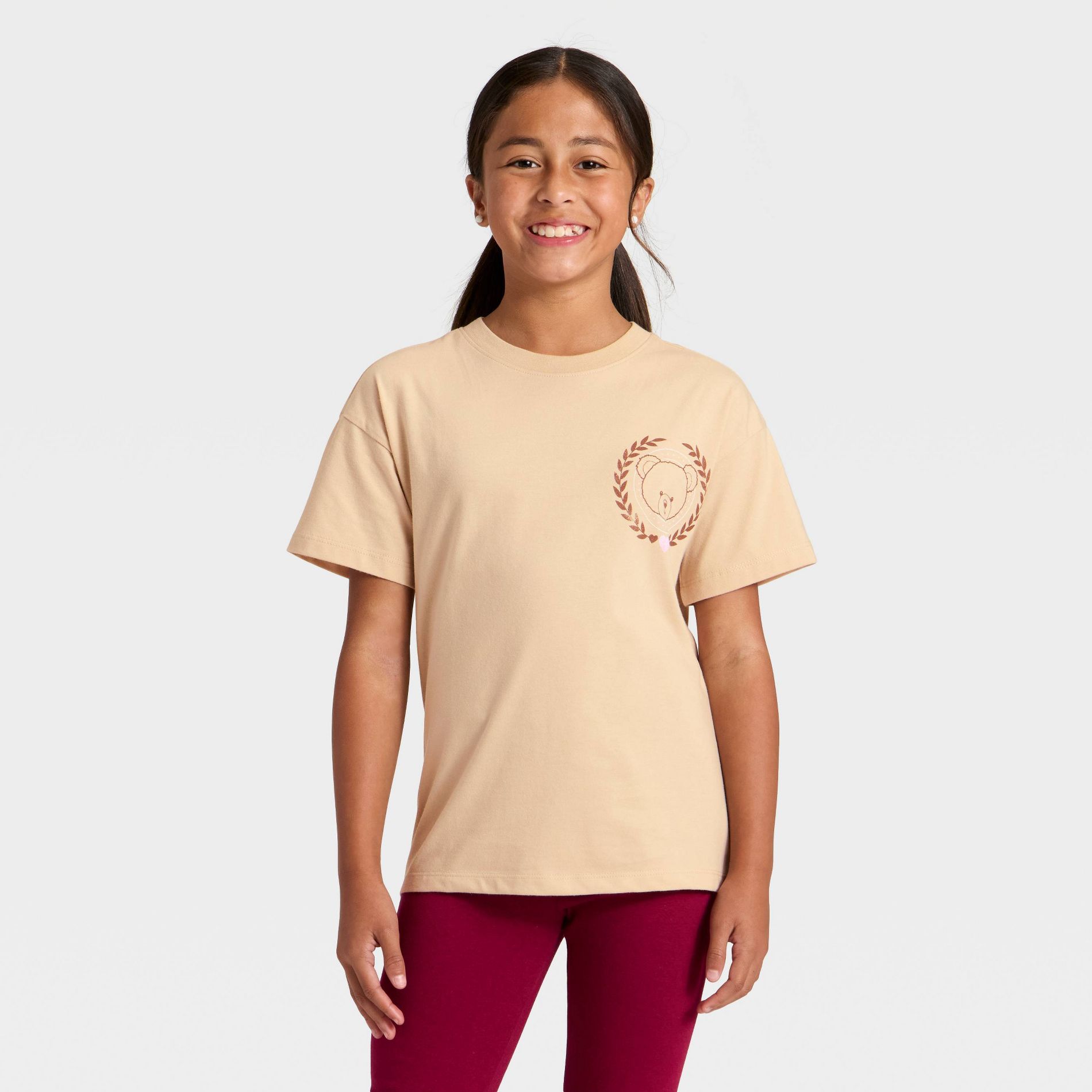 Girls' Short Sleeve Oversized 'Teddy Bear' Graphic T-Shirt- Cat & Jack™ Beige