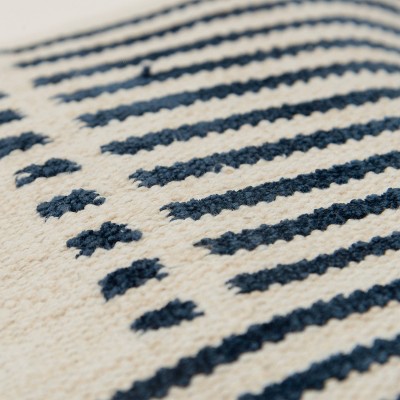 Natural and Blue Cotton Blend Striped Lumbar Pillow Set