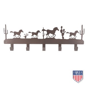5 Star Super Deals Rustic Wall-Mounted Coat Rack – Western Metal Organizer with Horse and Cactus Silhouette, Decorative Hooks for Entryway 20" - 1 of 4