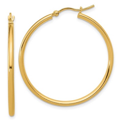 Black Bow Jewelry 2mm Round Hoop Earrings in 14k Yellow Gold, 35mm (1 3/8 Inch)
