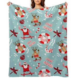 FIONECA Cool Santa Claus and Reindeer Christmas Blanket with Skateboard Lifebuoy Pattern 50x60 inches - 1 of 1