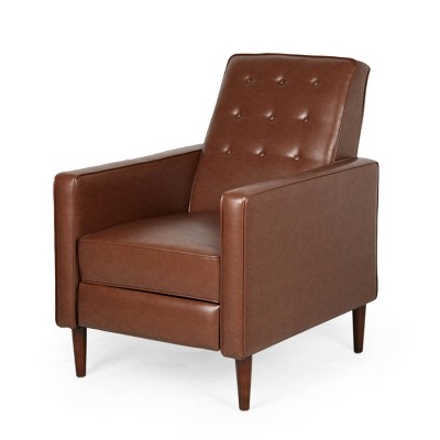 Mervynn Mid-Century Modern Button Tufted Recliner Cognac Brown/Dark Espresso - Christopher Knight Home