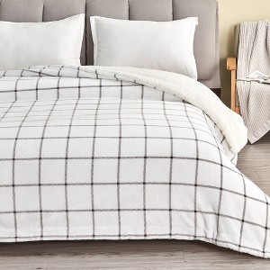 Cozy Buffalo Check Plush with Shearling Reverse Bed Blanket - Isla Jade - 1 of 4