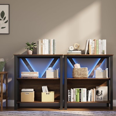 5/4/3 Tier Industrial Bookshelf with LED Lights, Metal Display Book Case, Open Book Shelf Organizer