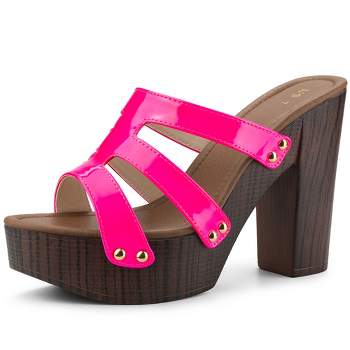 Perphy Women's Platform Open-Toe Chunky Heels Slide Sandals