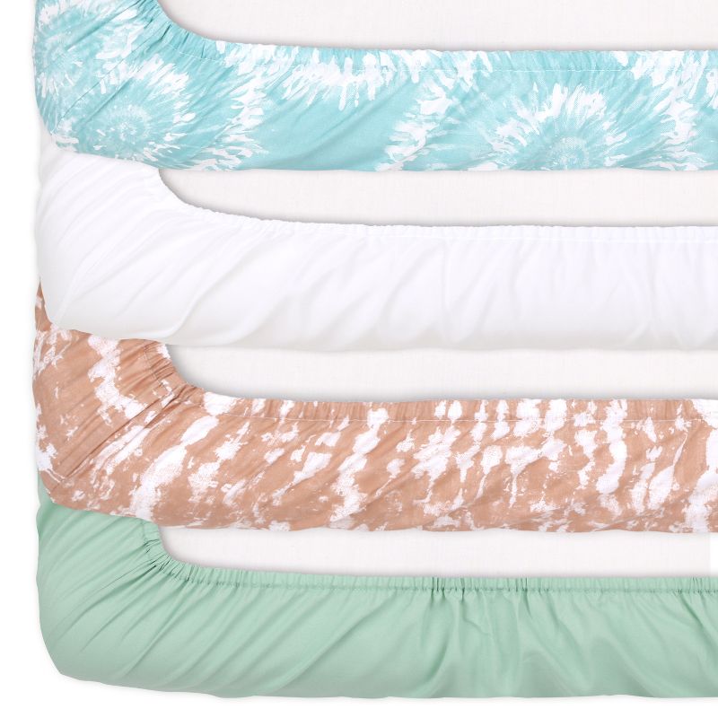 The Peanutshell Fitted Crib Sheet Set for Baby Boys and Girls, Boho Tie Dye, 4 Pack | Blue, Green, Brown, 6 of 9