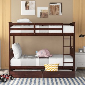 XIYUYEU Twin over Twin Bunk Bed Convertible Bed Frame with 2 Drawers, Ladder, Guardrails - 1 of 4