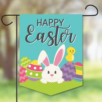 Big Dot of Happiness Hippity Hoppity - Outdoor Home Decorations - Double-Sided Easter Bunny Party Garden Flag - 12 x 15.25 inches