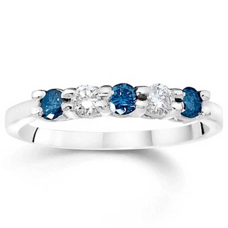 Pompeii3 3/4Ct Blue & White Diamond Five Stone Wedding Ring in White Gold, 1 of 5