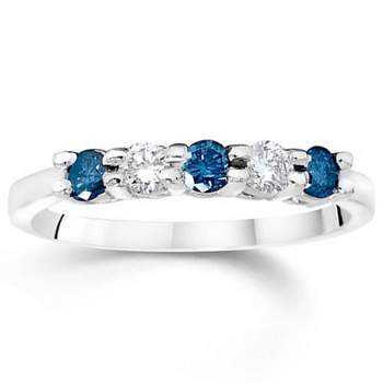 Pompeii3 3/4Ct Blue & White Diamond Five Stone Wedding Ring in White Gold