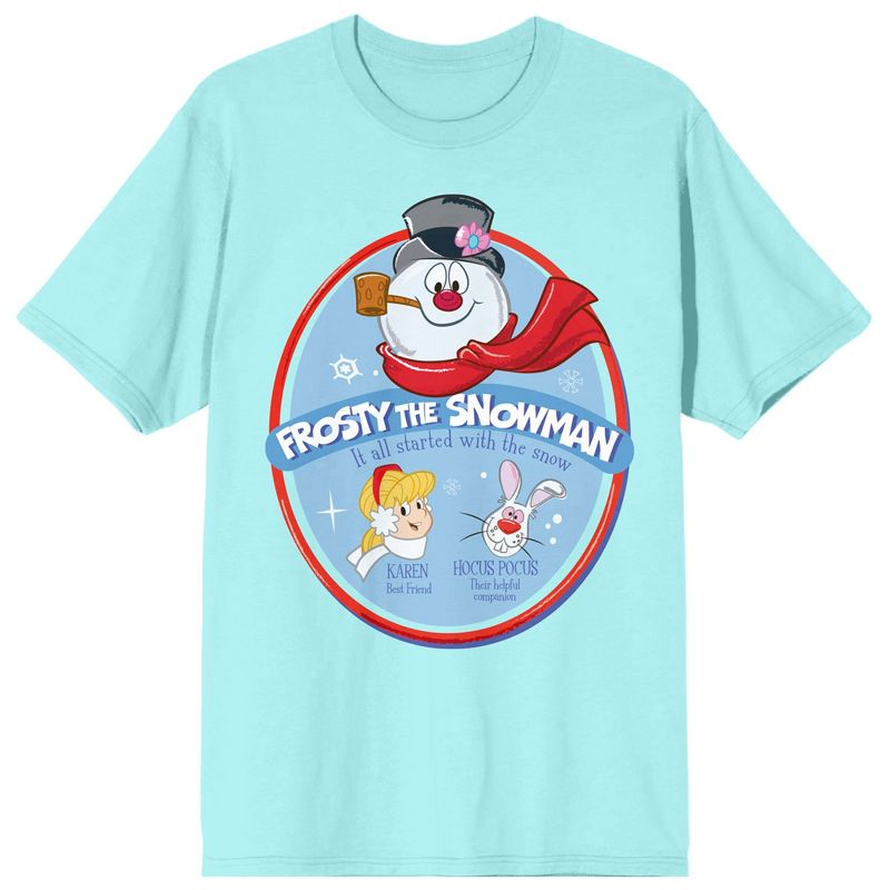 Frosty the Snowman Oval Art with Characters and Title Logo Women's Celadon Graphic Tee, 1 of 4