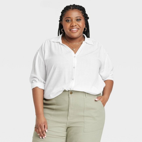 Women's Plus Size Long Sleeve Button-down Shirt - Knox Rose™ White 4x :  Target