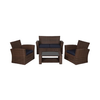 WestinTrends 4 Piece Outdoor Wicker Rattan Conversation Sofa set with Coffee table
