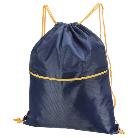 Unique Bargains Waterproof Adjustable Zip Pocket Drawstring Gym Backpack Bags for Women Men Navy Blue
