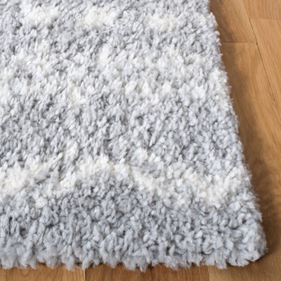 Gray and Ivory Square Shag Area Rug
