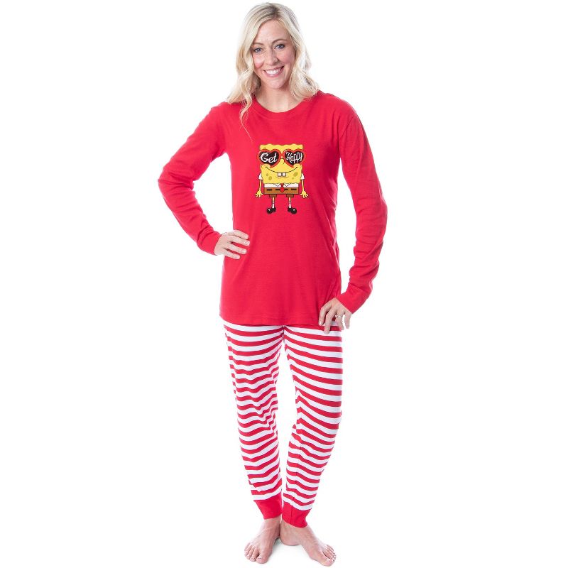SpongeBob SquarePants Get Happy Character Adult Unisex Sleep Pajama Set Red, 1 of 5