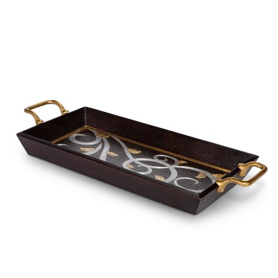 GG Collection 29-Inch Long Gold Leaf Rectangular Mango Wood Tray with Gold Handles