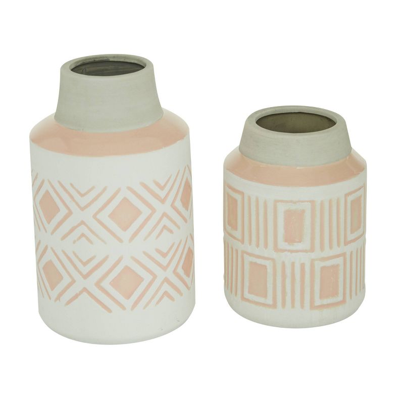 Set of 2 Round Geometric Textured Patterned Ceramic Vase Pink/White - Olivia &#38; May, 5 of 6