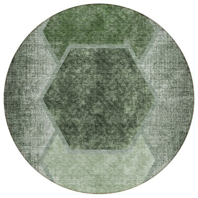 Olive Green And Artichoke Green Geometric Washable Indoor Outdoor Area Rug