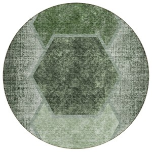 Olive Green And Artichoke Green Geometric Washable Indoor Outdoor Area Rug - 1 of 4