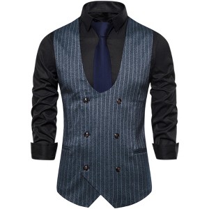 Lars Amadeus Men's Slim Fit Double Breasted Formal Striped Waistcoat - 1 of 4