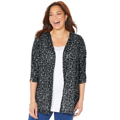 Catherines Women's Plus Size Petite Shadow Stripe Cardigan