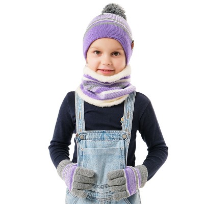 NPolar Winter Kids  Beanie Hat and Glove Scarf Set Beanie Neck Warmer Mittens for 4-7-Year-Old Kids