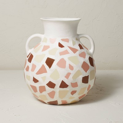 12.5" x 11.5" Round Mosaic Vase with Handles White/Brown - Opalhouse™ designed with Jungalow™