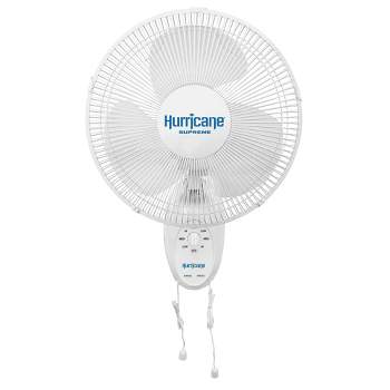 Hurricane Supreme 12 Inch 90 Degree Oscillating Indoor Wall Mounted 3 Speed Plastic Blade Fan with Adjustable Tilt and Pull Chain Control, White