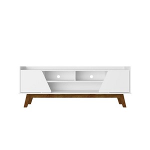 Marcus Mid-Century Modern 5 Shelf TV Stand for TVs up to 65" White - Manhattan Comfort: Solid Pine Legs, Soft-Close Doors - 1 of 4