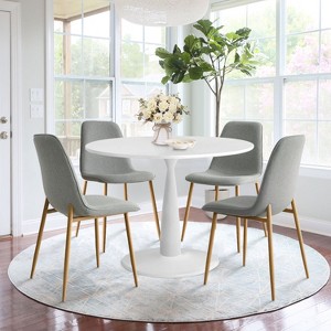 5-Piece Small Dining Table Set for 4, Round Dining Room Set With 4 Upholstered Chairs Oak Legs for Apartment, Indoor Furniture - Maison Boucle - 1 of 4