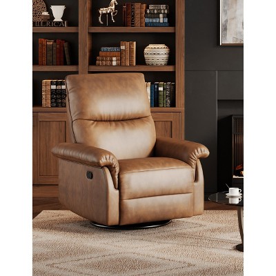 Manual Recliner Chair for Adults, PU Leather Swivel Rocker Recliner with Padded Armrests, Upholstered Reclining Chair for Living Room or Nursery