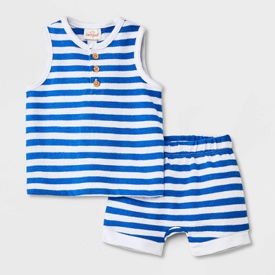 Image of Baby Boys' Henley Tank Top & Bottom Set - Cat & Jack™ Blue 0-3M