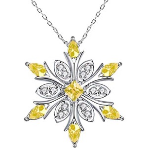 925 Sterling Silver Snowflake Pendant Necklace with Blue Crystals, Collarbone Chain - 1 of 4