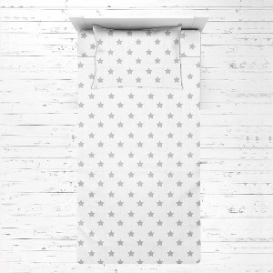 Bacati - Stars Gray Muslin 3 pc Toddler Bed Sheet Set 100 percent cotton - 1 of 4