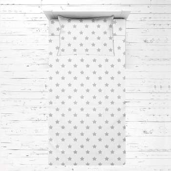 Bacati - Stars Gray Muslin 3 pc Toddler Bed Sheet Set 100 percent cotton