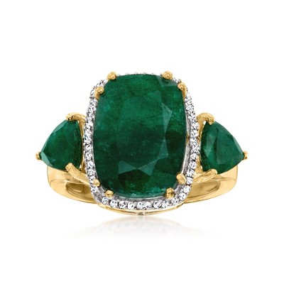 Ross-Simons 7.00 ct. t.w. Emerald and .12 ct. t.w. Diamond Ring in 18kt Gold Over Sterling
