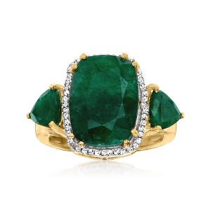 Ross-Simons 7.00 ct. t.w. Emerald and .12 ct. t.w. Diamond Ring in 18kt Gold Over Sterling - 1 of 4