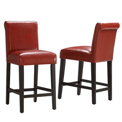 2pk 24" Vermont Faux Leather Counter Height Barstools Red - Inspire Q: Rubberwood Frame, Vinyl Upholstery