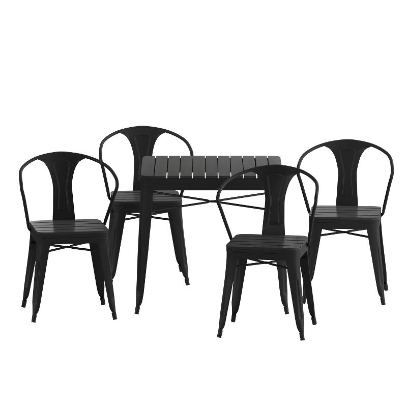 Emma and Oliver Modern 5 Piece Weather and Rust Resistant Black Steel and Polyresin Patio Set with Table & 4 Chairs Indoor and Outdoor Use, 2 of 10