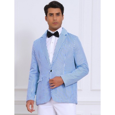 INSPIRE CHIC Men's Single Breasted Sport Coat Business Striped Suit Jacket Medium Blue White — фото 3